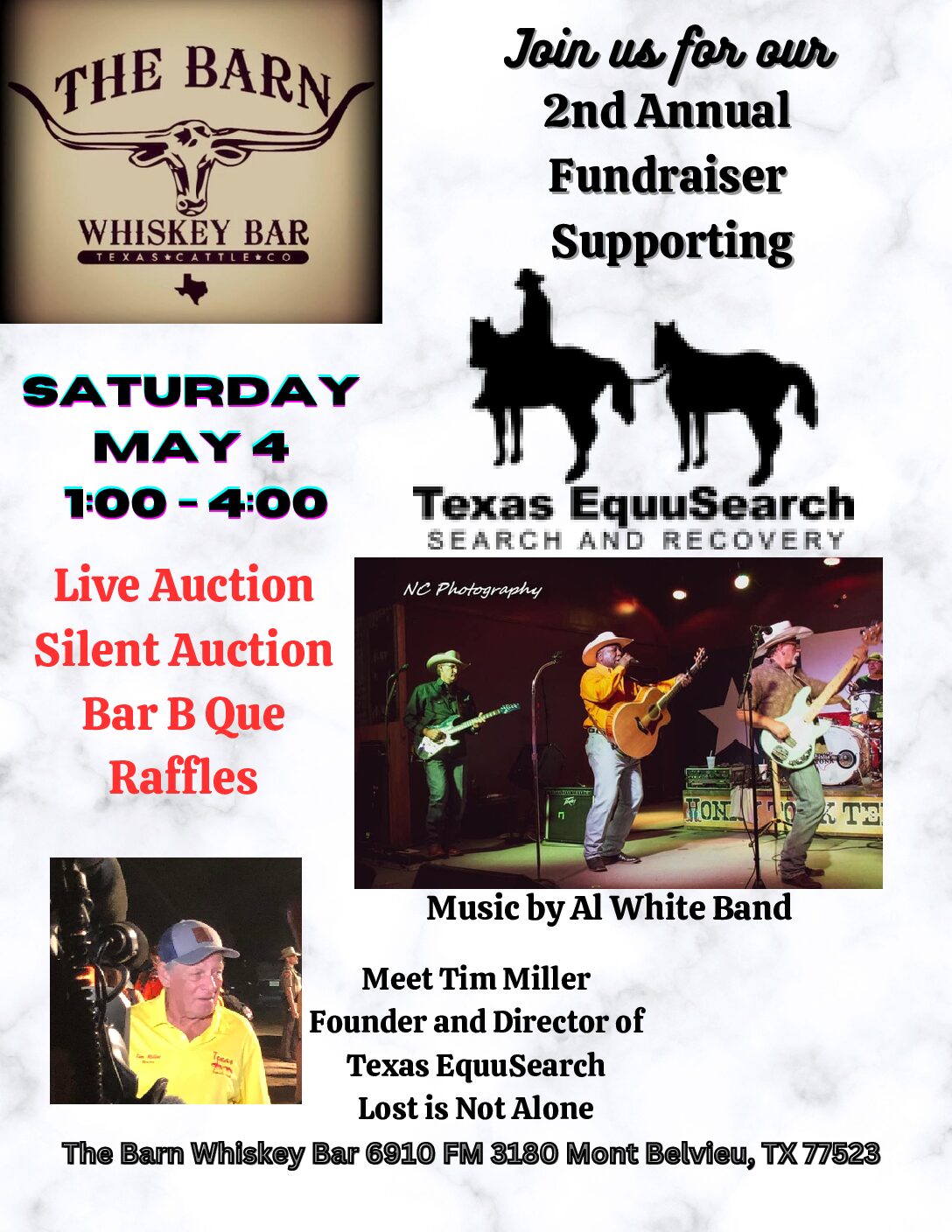 The Barn Whiskey Bar Fundraiser supportingTexas EquuSearch