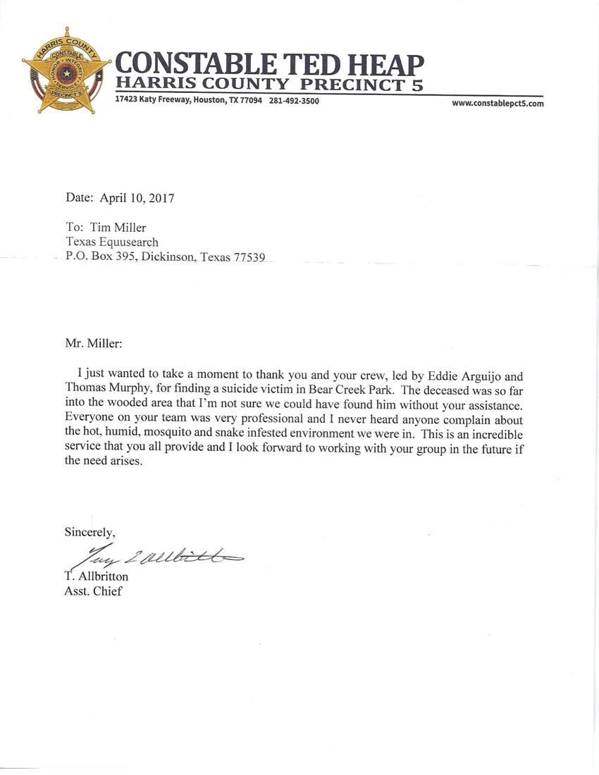 Letter from Assistant Chief Allbritton Pickering Letter from Assistant Chief Allbritton Pickering