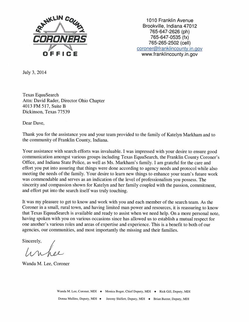 Letter from the Franklin County