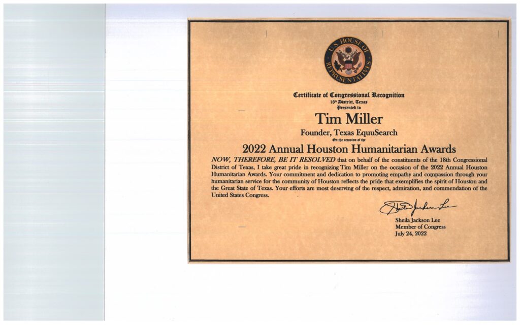 Letter of Recognition from Congresswoman Sheila Jackson Lee – 2022 Annual Houston Humanitarian Awards